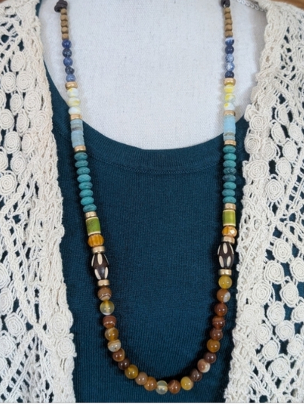 NWT J. Jill Multicolor Beaded Necklace w/ Brown Adjustable Cord NWT